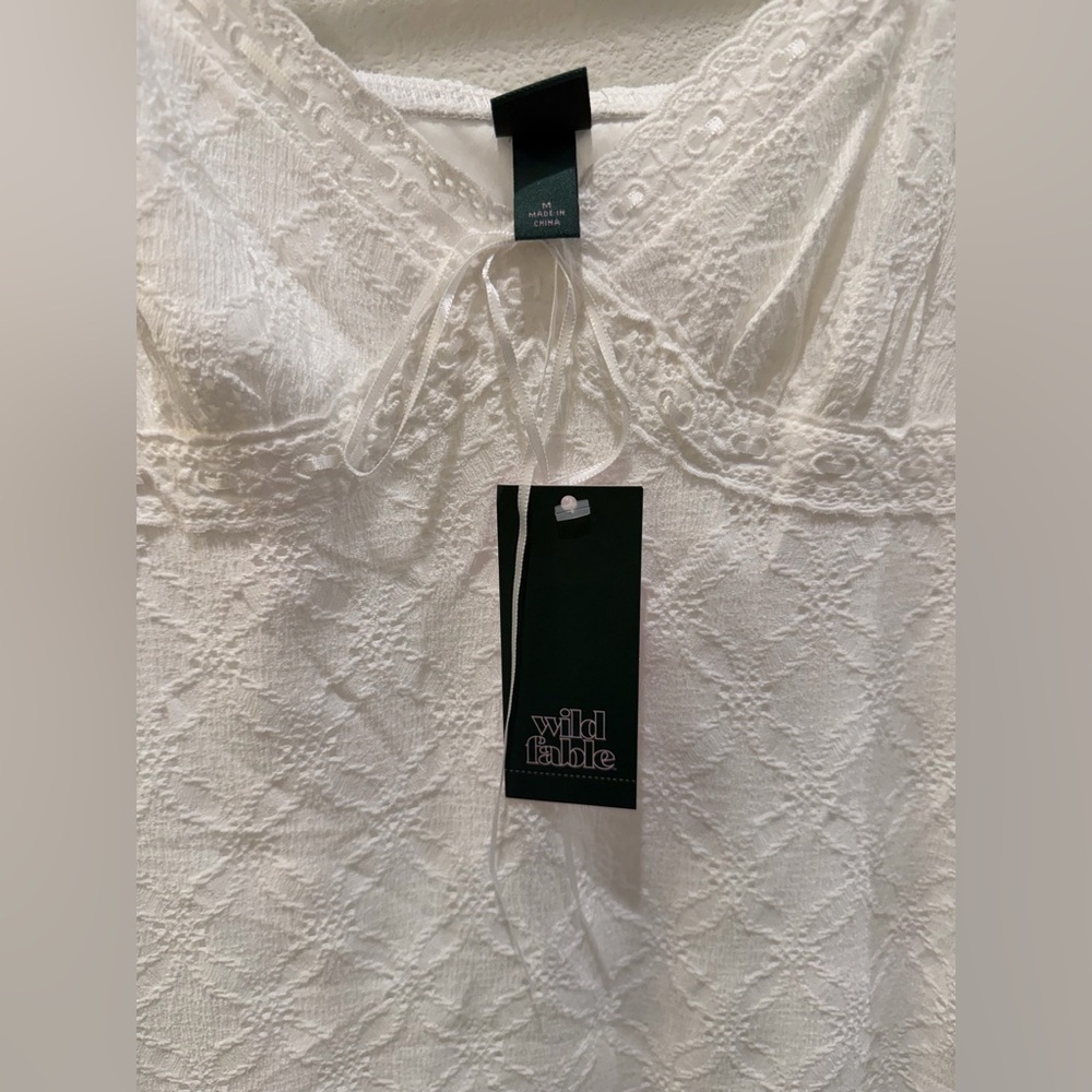 NWT Wild Fable White Eyelet Babydoll Dress Cottagecore Coquette Medium - Picture 10 of 13